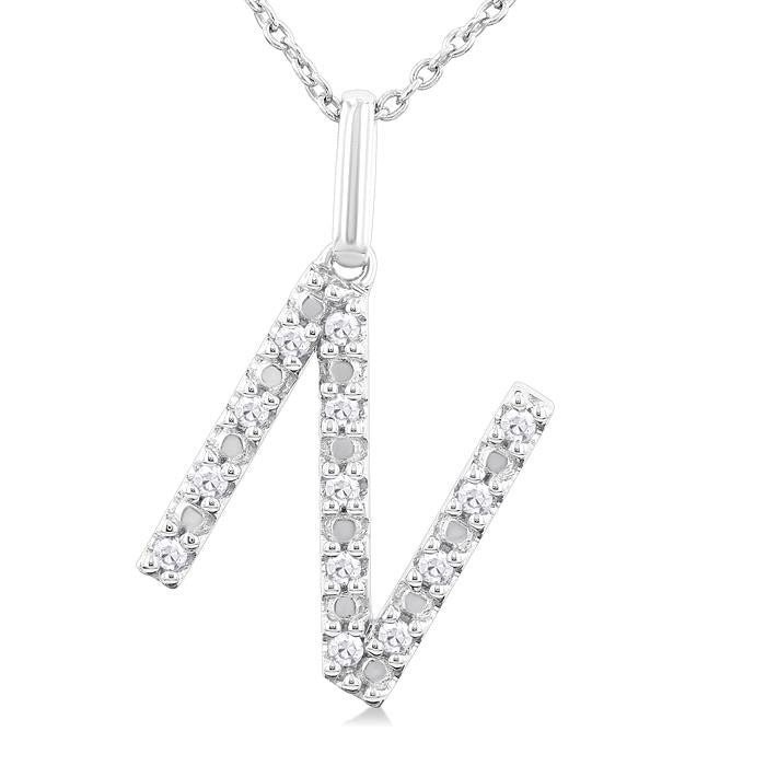 Silver Block 'N' Initial Diamond Pendant