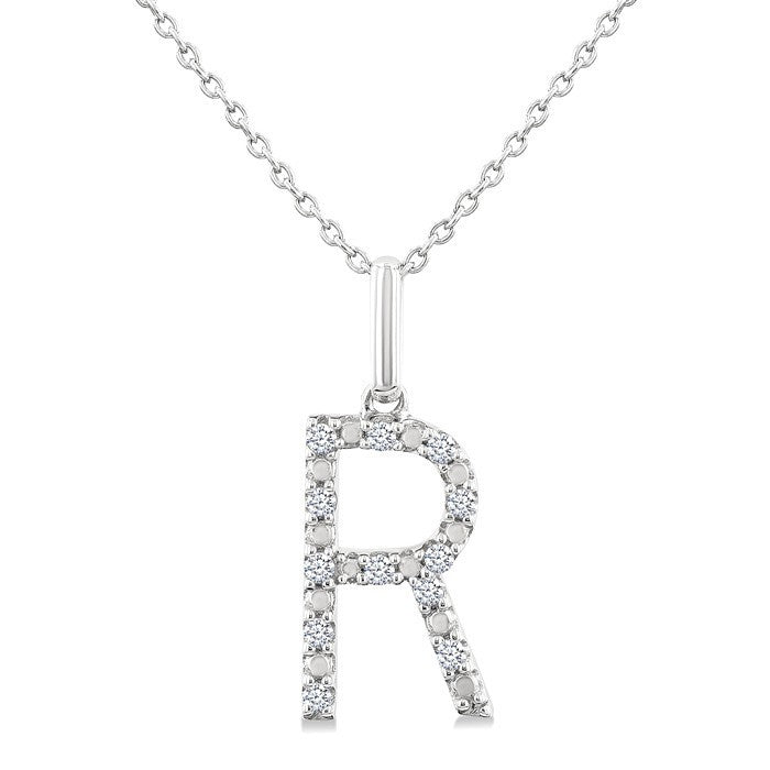 1/10 Ctw Initial 'R' Round Cut Diamond Fashion Pendant With Chain in Sterling Silver