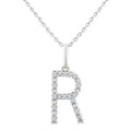 1/10 Ctw Initial 'R' Round Cut Diamond Fashion Pendant With Chain in Sterling Silver