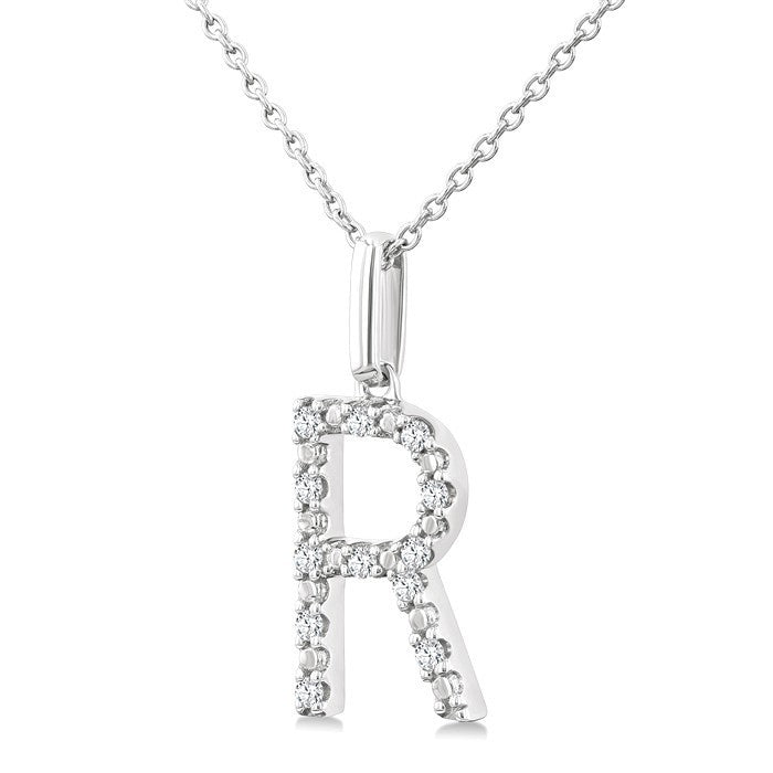 1/10 Ctw Initial 'R' Round Cut Diamond Fashion Pendant With Chain in Sterling Silver