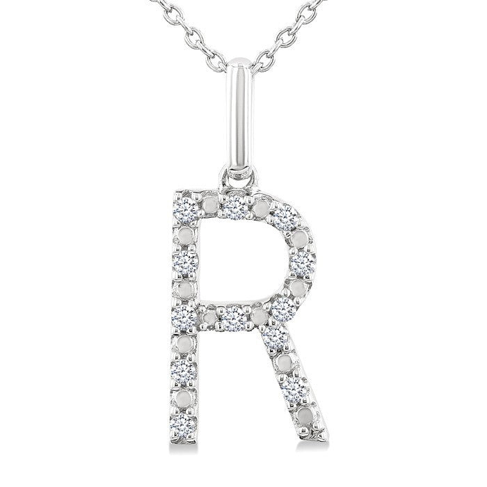 1/10 Ctw Initial 'R' Round Cut Diamond Fashion Pendant With Chain in Sterling Silver