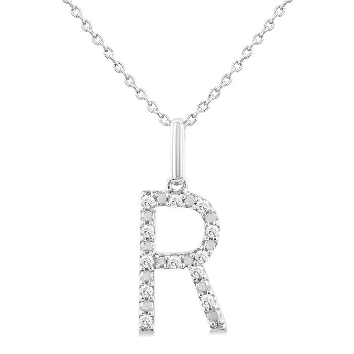 Silver Block 'R' Initial Diamond Pendant