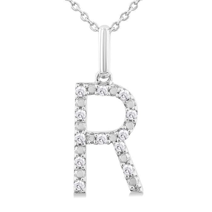 Silver Block 'R' Initial Diamond Pendant