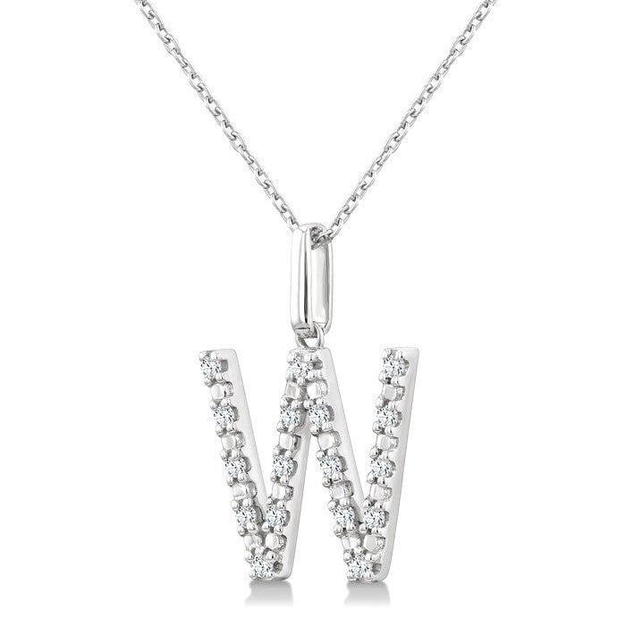 1/8 Ctw Initial 'W' Round Cut Diamond Fashion Pendant With Chain in Sterling Silver