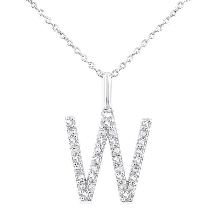 Silver Block 'W' Initial Diamond Pendant