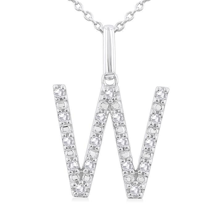 Silver Block 'W' Initial Diamond Pendant