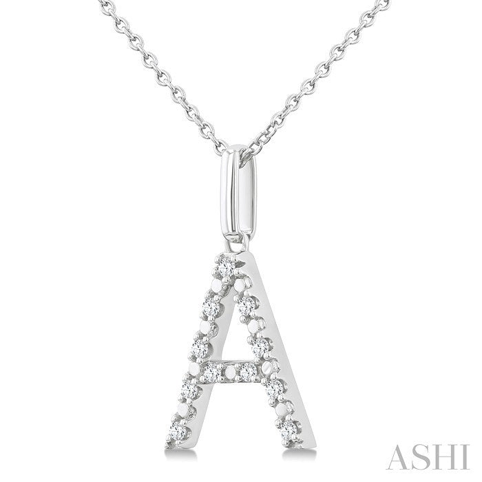1/10 Ctw Initial 'A' Round Cut Diamond Fashion Pendant With Chain in Sterling Silver