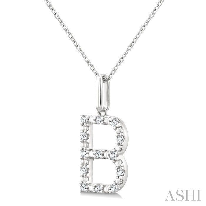 1/10 Ctw Initial 'B' Round Cut Diamond Fashion Pendant With Chain in Sterling Silver