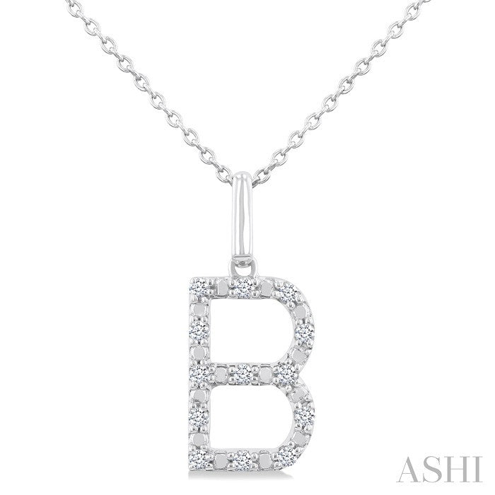 1/10 Ctw Initial 'B' Round Cut Diamond Fashion Pendant With Chain in Sterling Silver