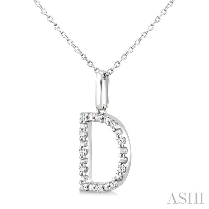 1/10 Ctw Initial 'D' Round Cut Diamond Fashion Pendant With Chain in Sterling Silver