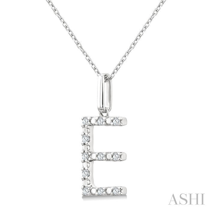 1/10 Ctw Initial 'E' Round Cut Diamond Fashion Pendant With Chain in Sterling Silver