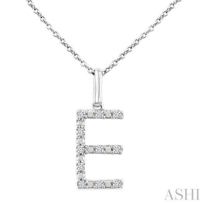 1/10 Ctw Initial 'E' Round Cut Diamond Fashion Pendant With Chain in Sterling Silver