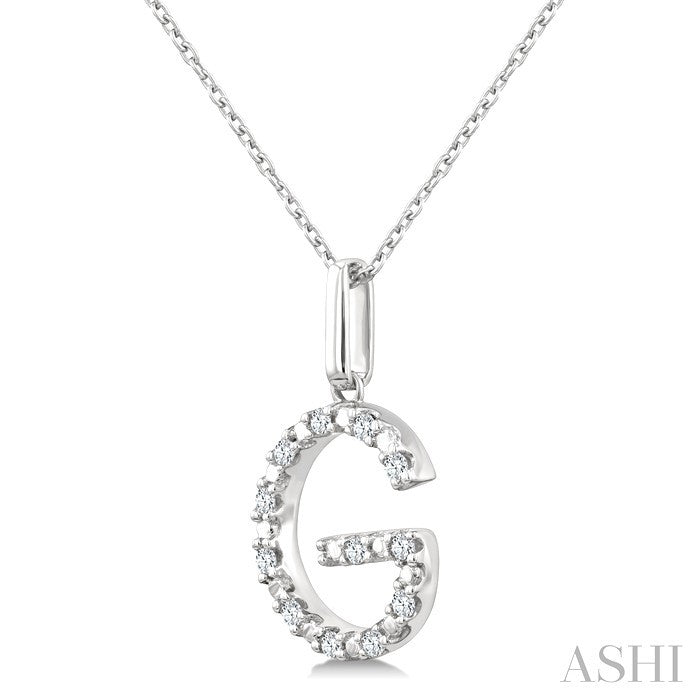 1/10 Ctw Initial 'G' Round Cut Diamond Fashion Pendant With Chain in Sterling Silver