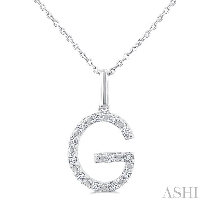 1/10 Ctw Initial 'G' Round Cut Diamond Fashion Pendant With Chain in Sterling Silver