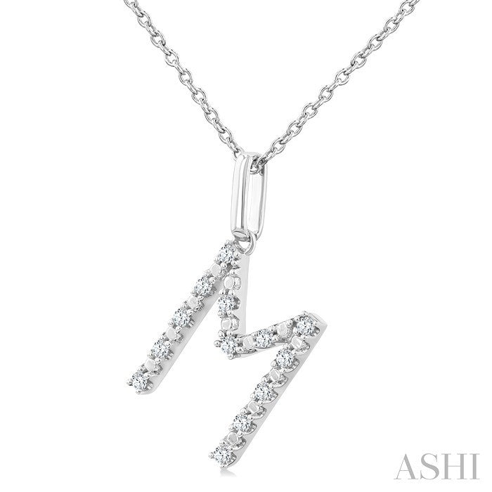 1/10 Ctw Initial 'M' Round Cut Diamond Fashion Pendant With Chain in Sterling Silver