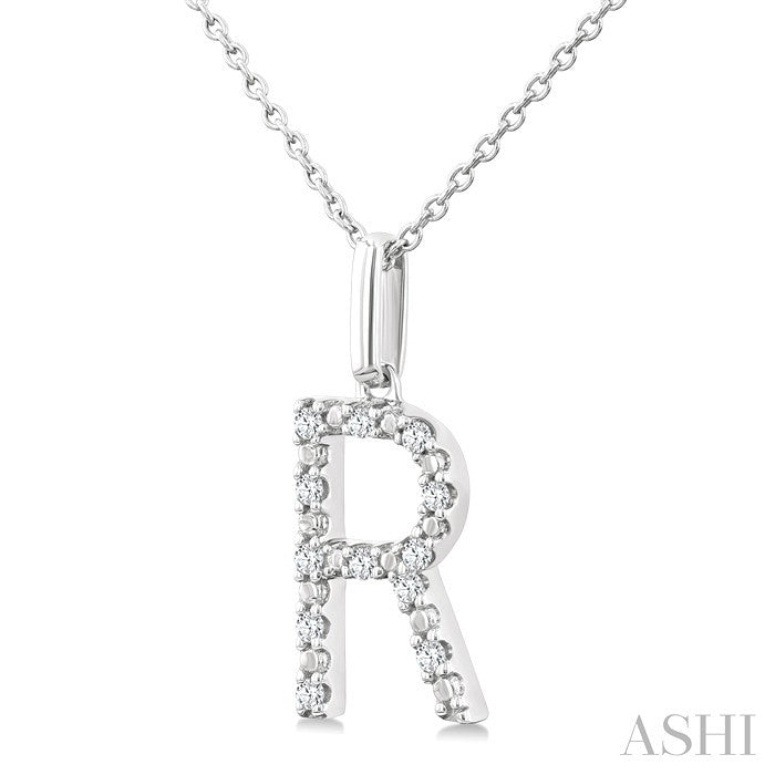 1/10 Ctw Initial 'R' Round Cut Diamond Fashion Pendant With Chain in Sterling Silver