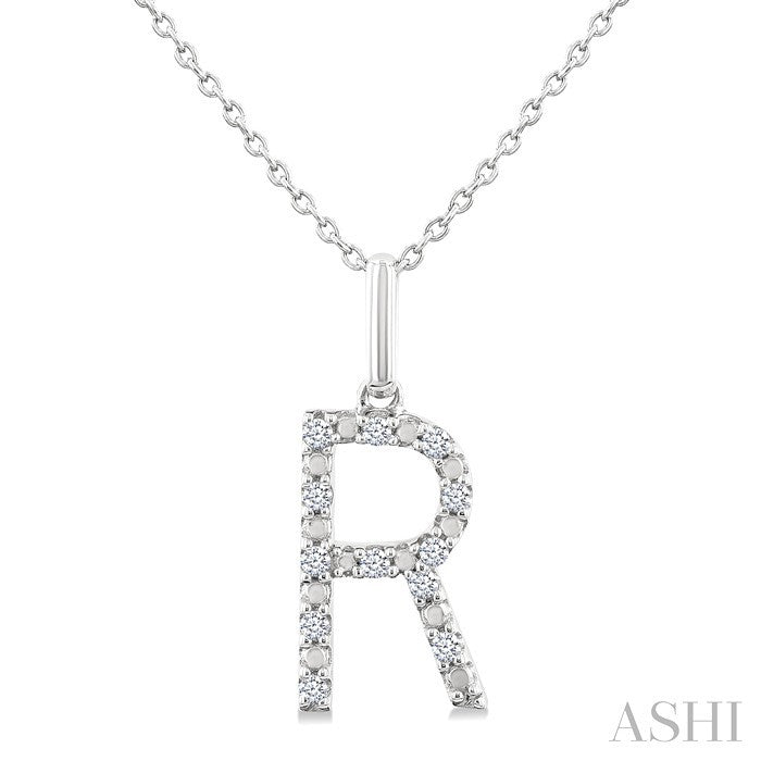 1/10 Ctw Initial 'R' Round Cut Diamond Fashion Pendant With Chain in Sterling Silver