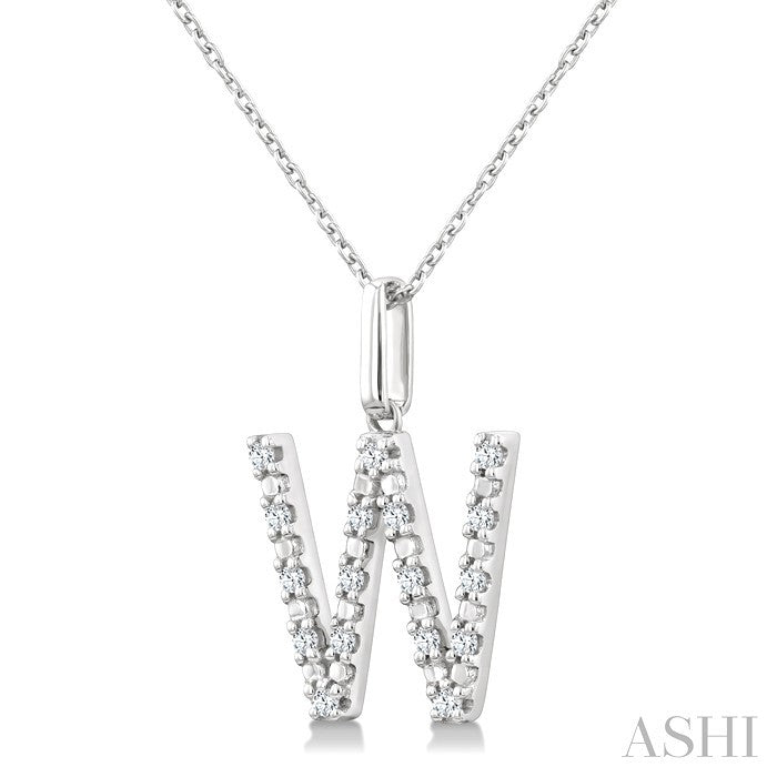 1/8 Ctw Initial 'W' Round Cut Diamond Fashion Pendant With Chain in Sterling Silver