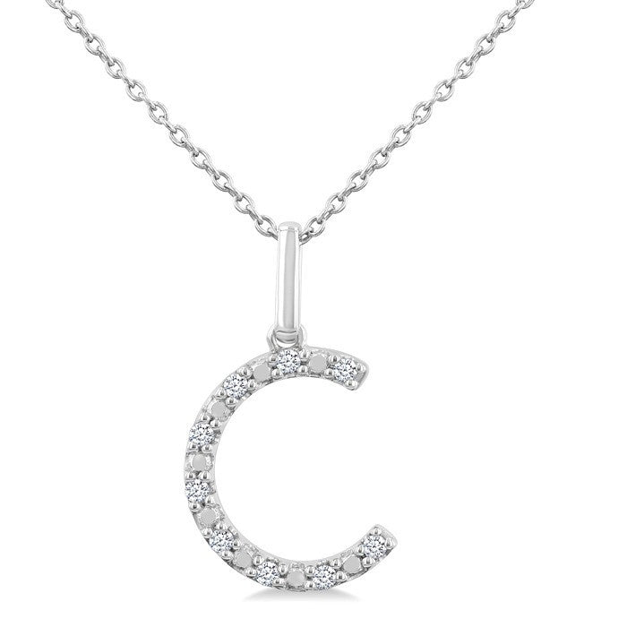 1/20 Ctw Initial 'C' Round Cut Diamond Fashion Pendant With Chain in Sterling Silver