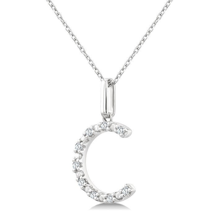 1/20 Ctw Initial 'C' Round Cut Diamond Fashion Pendant With Chain in Sterling Silver