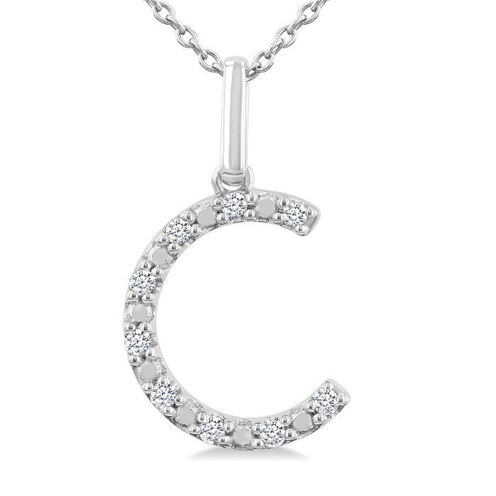 1/20 Ctw Initial 'C' Round Cut Diamond Fashion Pendant With Chain in Sterling Silver