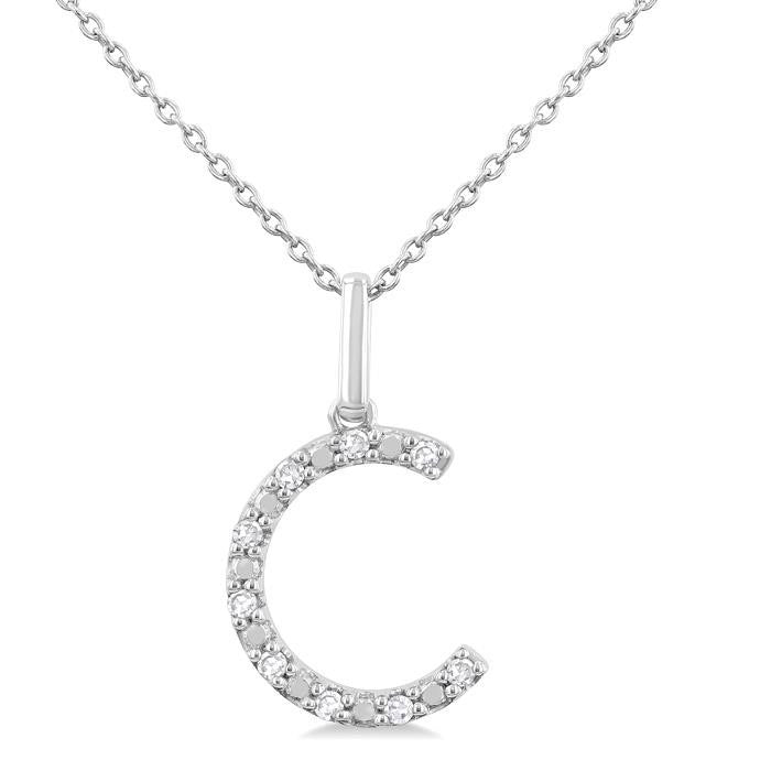Silver Block 'C' Initial Diamond Pendant