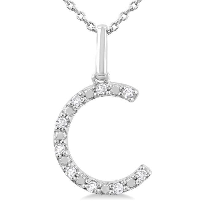 Silver Block 'C' Initial Diamond Pendant
