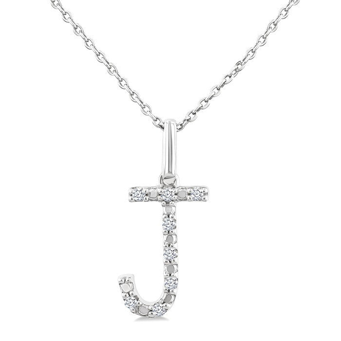1/20 Ctw Initial 'J' Round Cut Diamond Fashion Pendant With Chain in Sterling Silver