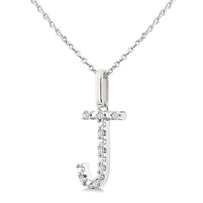 1/20 Ctw Initial 'J' Round Cut Diamond Fashion Pendant With Chain in Sterling Silver