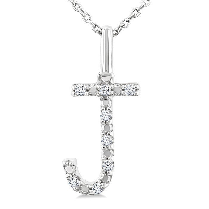 1/20 Ctw Initial 'J' Round Cut Diamond Fashion Pendant With Chain in Sterling Silver