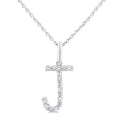 Silver Block 'J' Initial Diamond Pendant