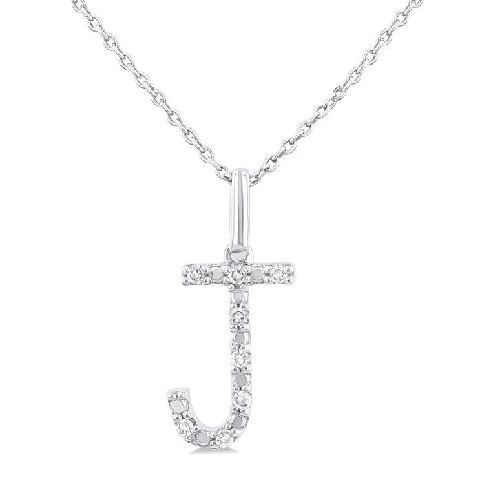 Silver Block 'J' Initial Diamond Pendant