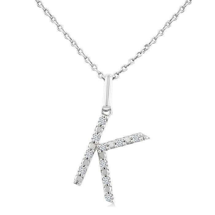 1/20 Ctw Initial 'K' Round Cut Diamond Fashion Pendant With Chain in Sterling Silver