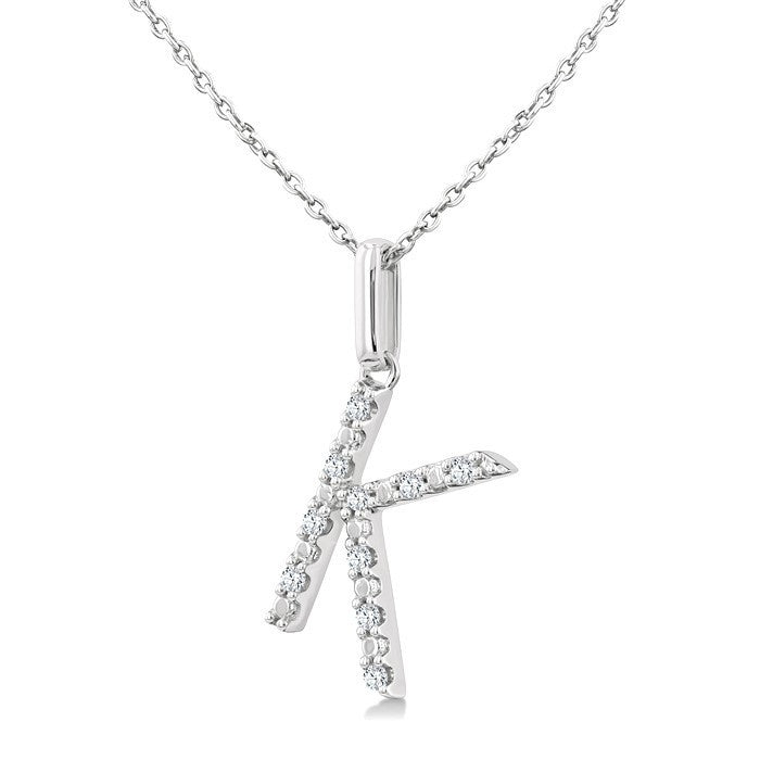 1/20 Ctw Initial 'K' Round Cut Diamond Fashion Pendant With Chain in Sterling Silver