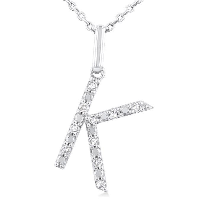Silver Block 'K' Initial Diamond Pendant