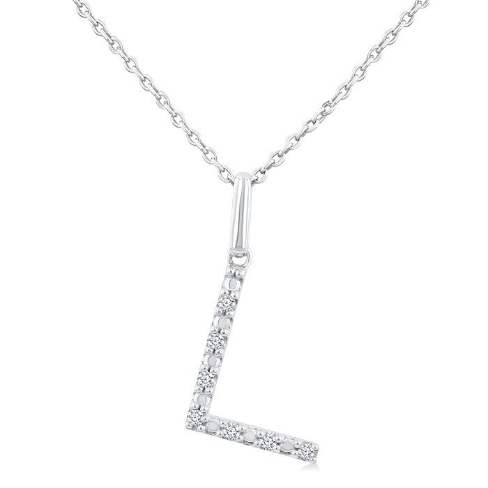 1/20 Ctw Initial 'L' Round Cut Diamond Fashion Pendant With Chain in Sterling Silver