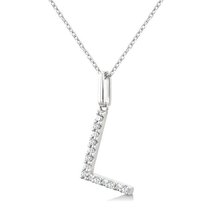 1/20 Ctw Initial 'L' Round Cut Diamond Fashion Pendant With Chain in Sterling Silver