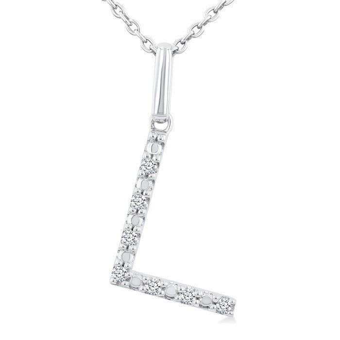1/20 Ctw Initial 'L' Round Cut Diamond Fashion Pendant With Chain in Sterling Silver
