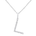 Silver Block 'L' Initial Diamond Pendant