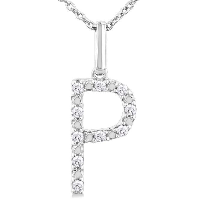Silver Block 'P' Initial Diamond Pendant