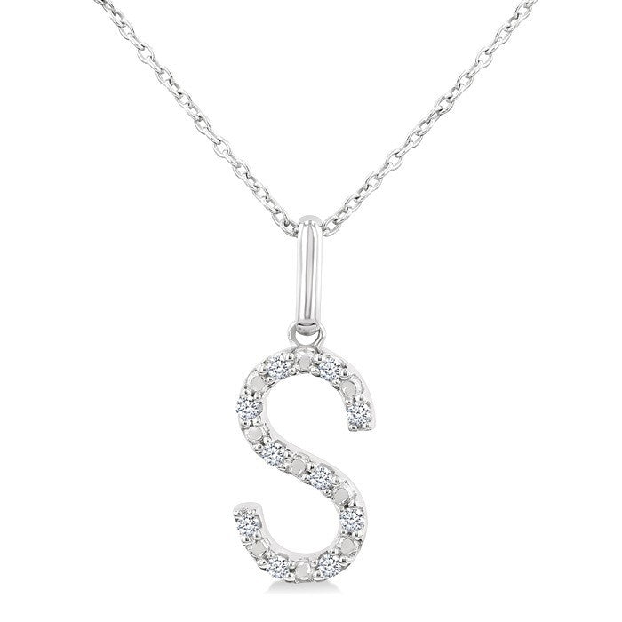 1/20 Ctw Initial 'S' Round Cut Diamond Fashion Pendant With Chain in Sterling Silver