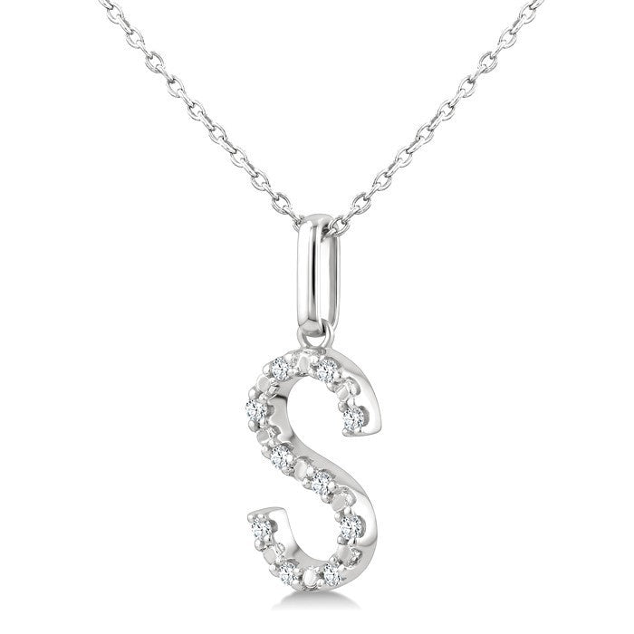 1/20 Ctw Initial 'S' Round Cut Diamond Fashion Pendant With Chain in Sterling Silver