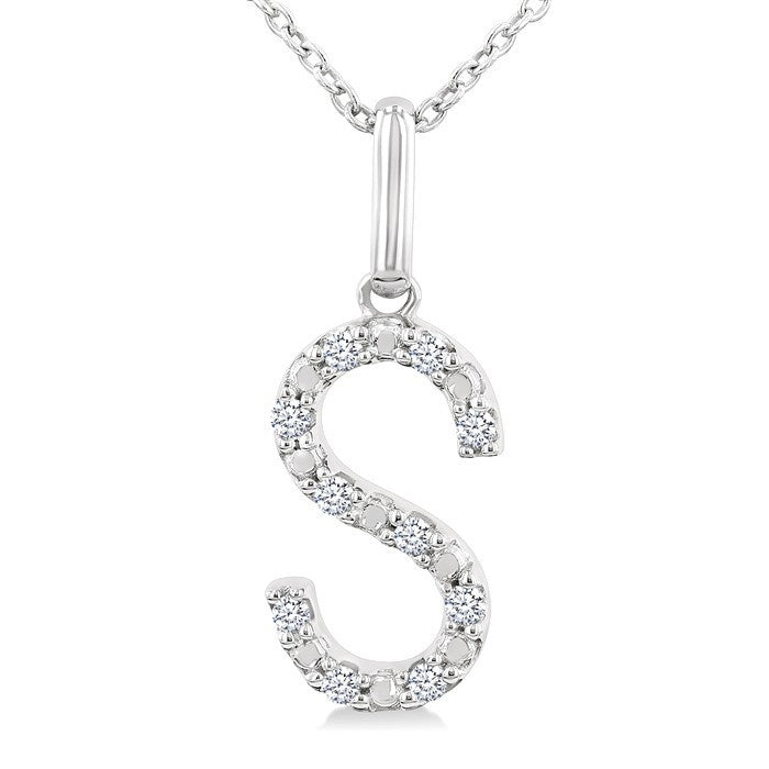 1/20 Ctw Initial 'S' Round Cut Diamond Fashion Pendant With Chain in Sterling Silver