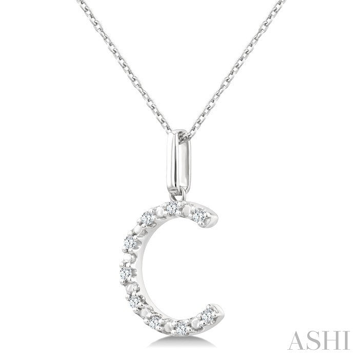 1/20 Ctw Initial 'C' Round Cut Diamond Fashion Pendant With Chain in Sterling Silver
