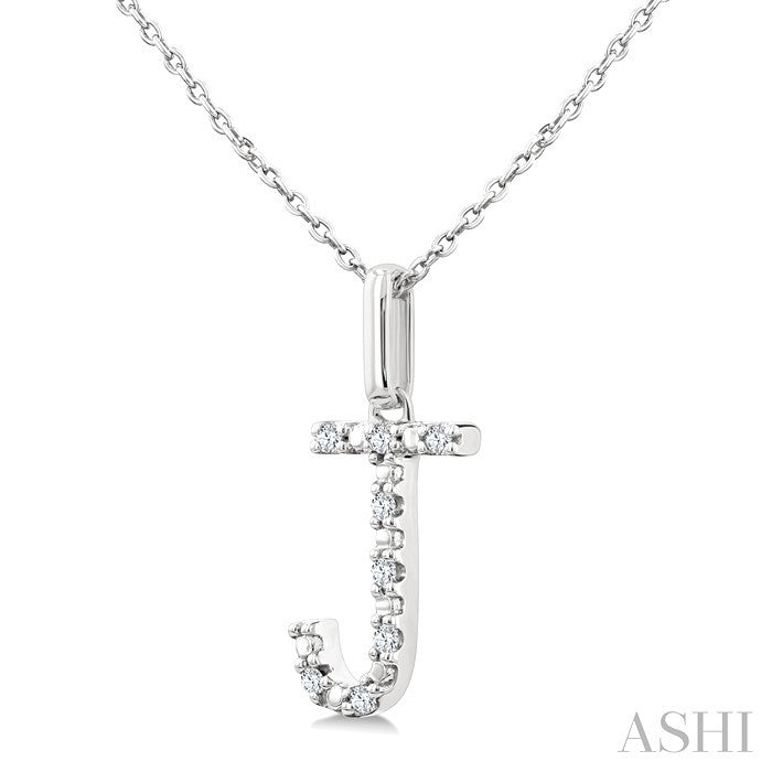 1/20 Ctw Initial 'J' Round Cut Diamond Fashion Pendant With Chain in Sterling Silver
