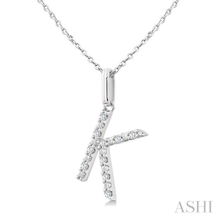 1/20 Ctw Initial 'K' Round Cut Diamond Fashion Pendant With Chain in Sterling Silver