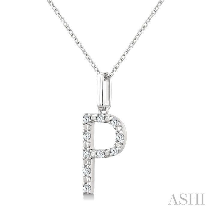 1/20 Ctw Initial 'P' Round Cut Diamond Fashion Pendant With Chain in Sterling Silver
