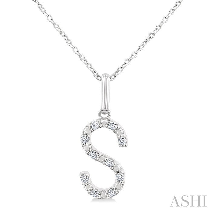 1/20 Ctw Initial 'S' Round Cut Diamond Fashion Pendant With Chain in Sterling Silver