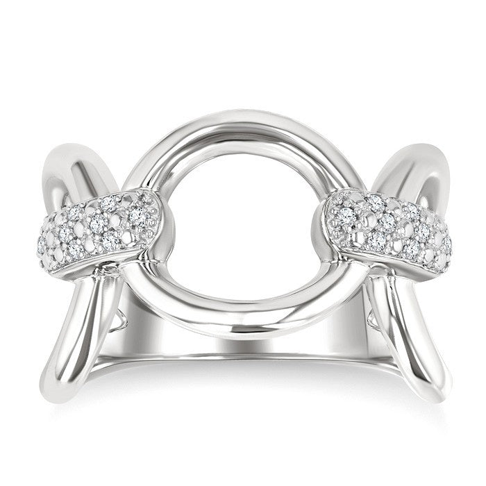 1/10 Ctw Oval Shape Bar Accent Round Cut Diamond Bold Fashion Ring in Sterling Silver