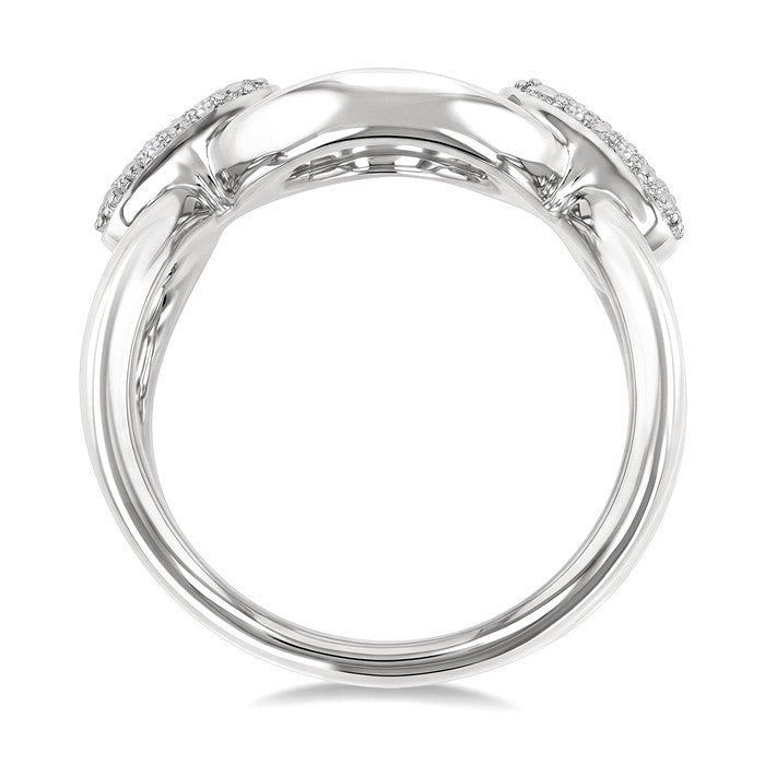 1/10 Ctw Oval Shape Bar Accent Round Cut Diamond Bold Fashion Ring in Sterling Silver